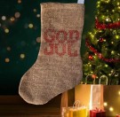 Julestrømpe i jute God Jul 17 x 43 cm thumbnail