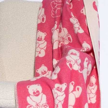 Barnepledd 90×130 cm, rosa med bamsemotiv