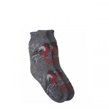 Ullsokker med dompapmotiv str. 37–39, grå