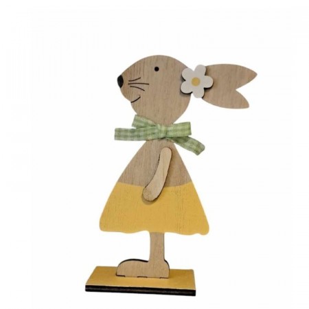Påskeharejente i tre 15 cm, gul