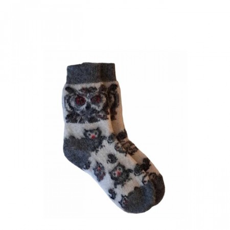 Ullsokker med uglemotiv str. 34–36, 37–39