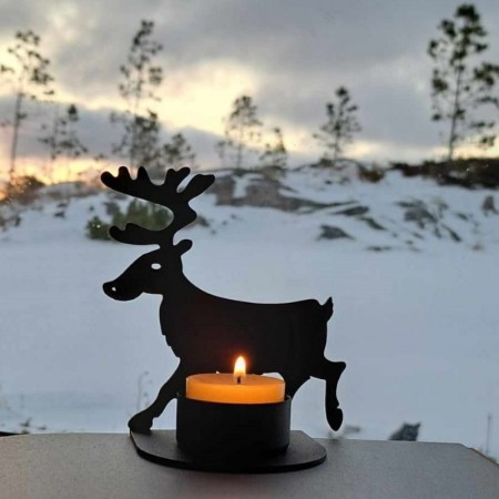 Telysholder med reinsdyrmotiv - svart, 11 cm