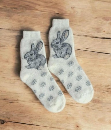 Ullsokker str. 40–42, hvit og grå