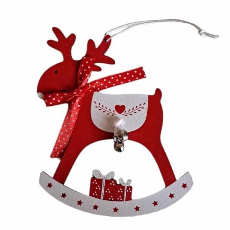 Julepynt reinsdyr - rød og hvit, 15 cm