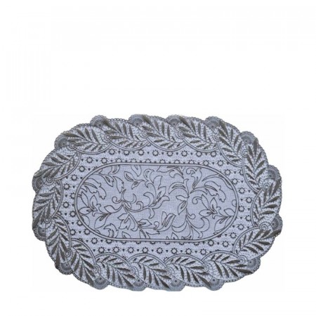 Oval spisebrikke i plast 30×45 cm, hvit og sølv