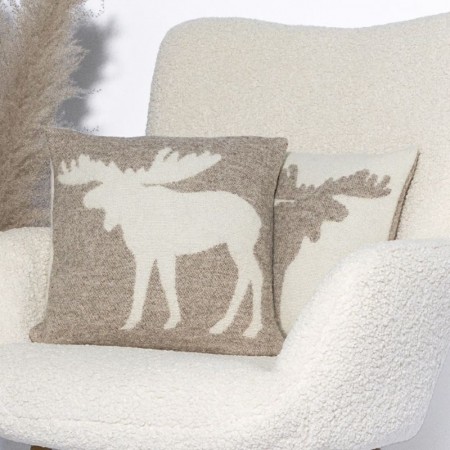 Ullputetrekk med elgmotiv 40×40 cm, beige