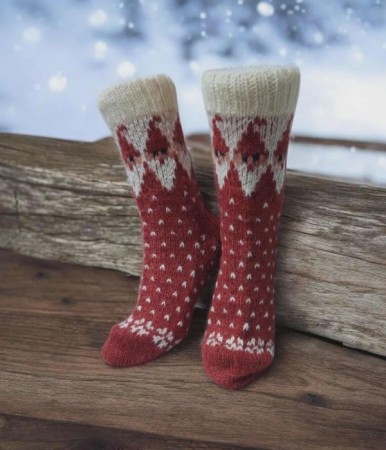 Håndstrikkede ullsokker str. 39–40 med julemotiv