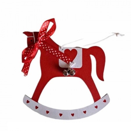 Julepynt hest - rød og hvit, 13 cm