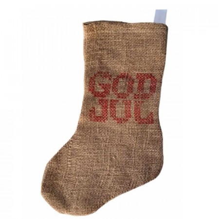 Julestrømpe i jute God Jul 17×43 cm