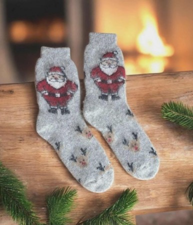 Ullsokker med julemotiv 37–39, grå