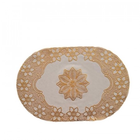 Oval spisebrikke i plast 30×45 cm, beige og gull